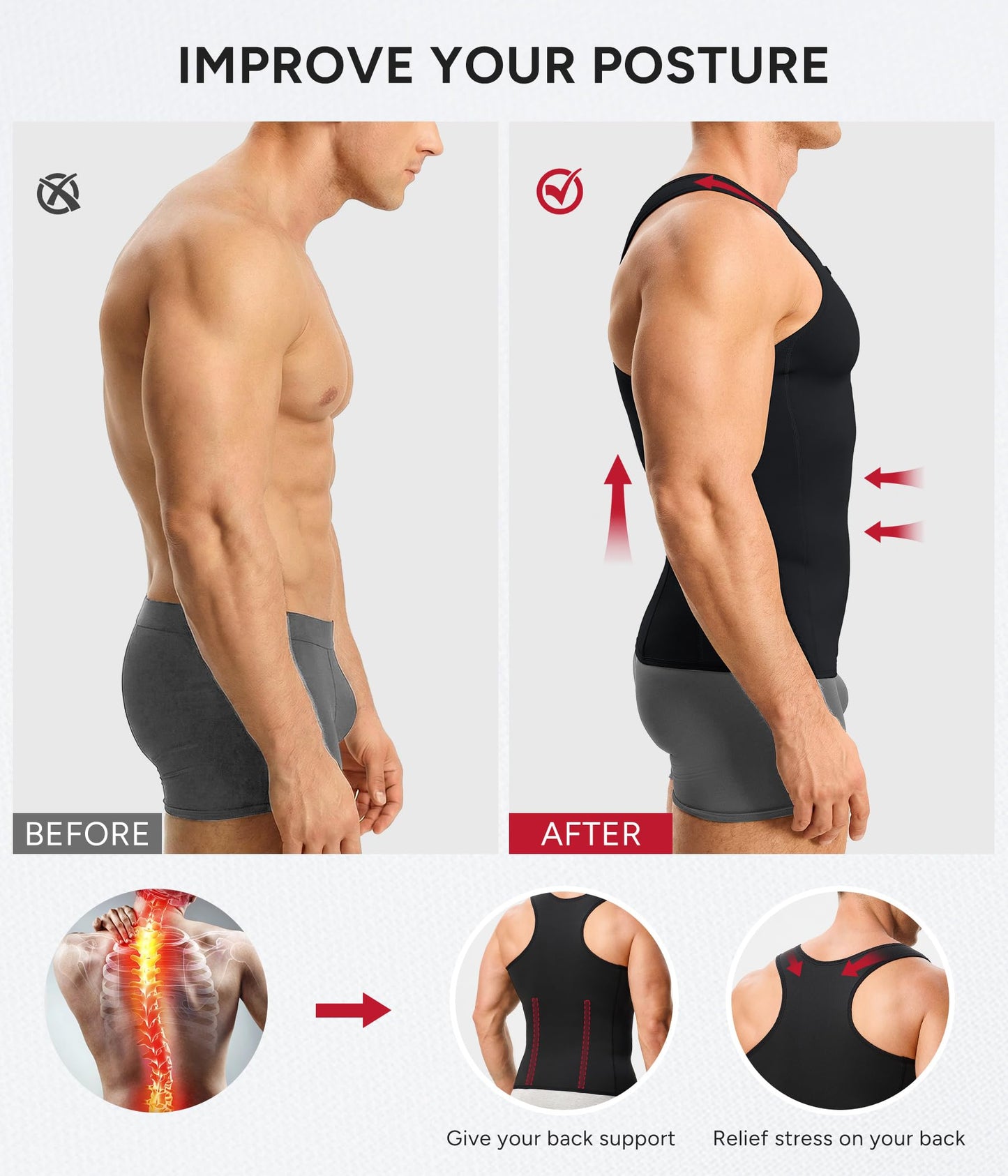 Nebility Mens Shapewear Fajas para Hombres Compression Shirt Men Body Shaper Tank Top Compression Undershirt Vest Sleeveless, Black - L