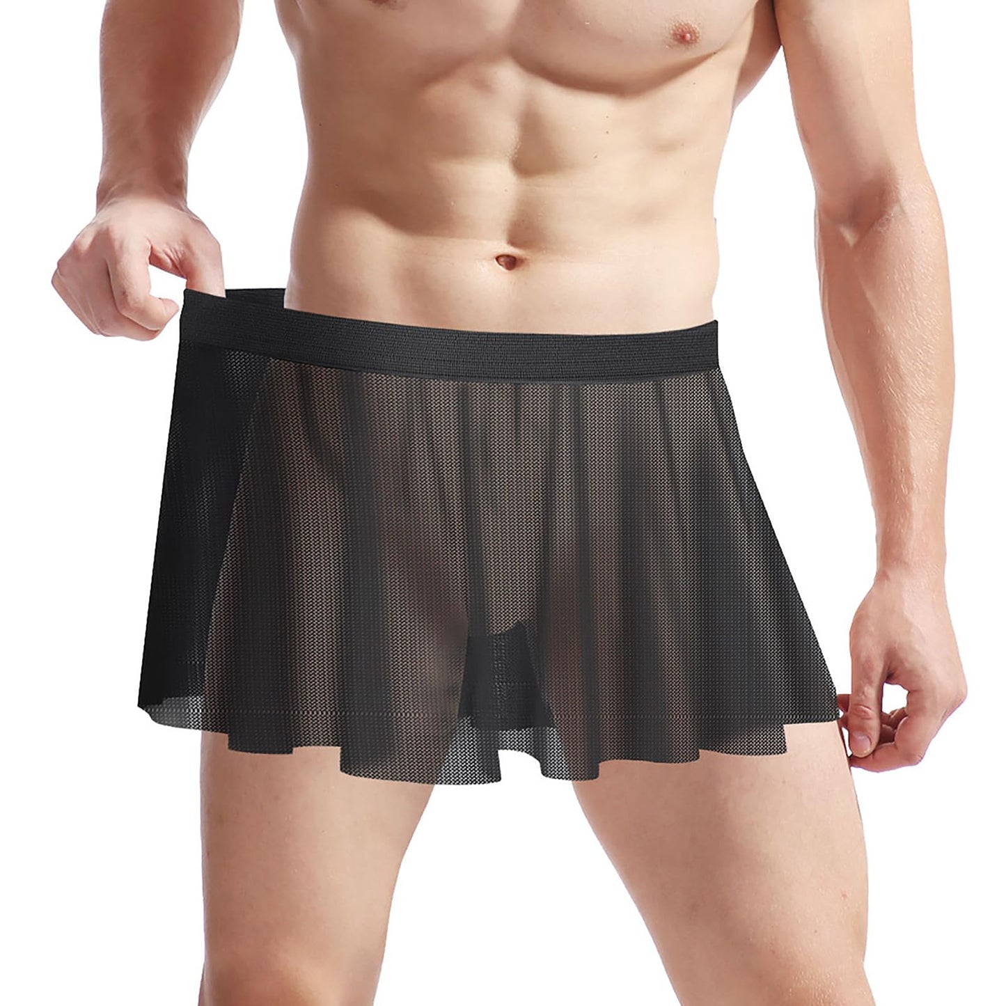 Mens Sissy Skirt Crossdressing Apparel See Through Mesh Mini Skirt Crossdresser Gay Underwear Sheer Panties Lingerie Black