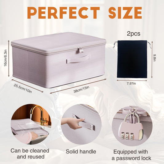 Locking Adult Game Toy Storage Organizer Lock Box Toy Storage Bins Women and Men Game Toys Storage Bags with 2 Drawstring Bags, Large capacity 15 x 10 x 6.3 Inches