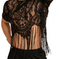 SHENHE Men's Sheer Floral Lace Fringe Short Sleeve Crewneck Cropped Tee Party Shirt Top Black Medium