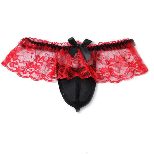 Men's Lace Panties Skirted Sissy Underwear For Men Sexy Lingerie Femboy (US, Alpha, One Size, Regular, Regular, Red)