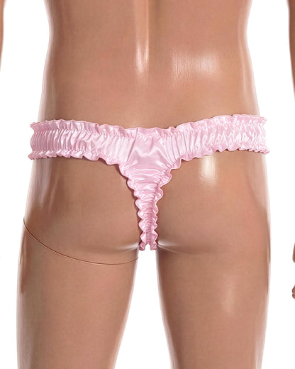 Satini Men's Satin Ruffle Sissy Thong Tanga Knickers Briefs Panties (Baby Pink, L)