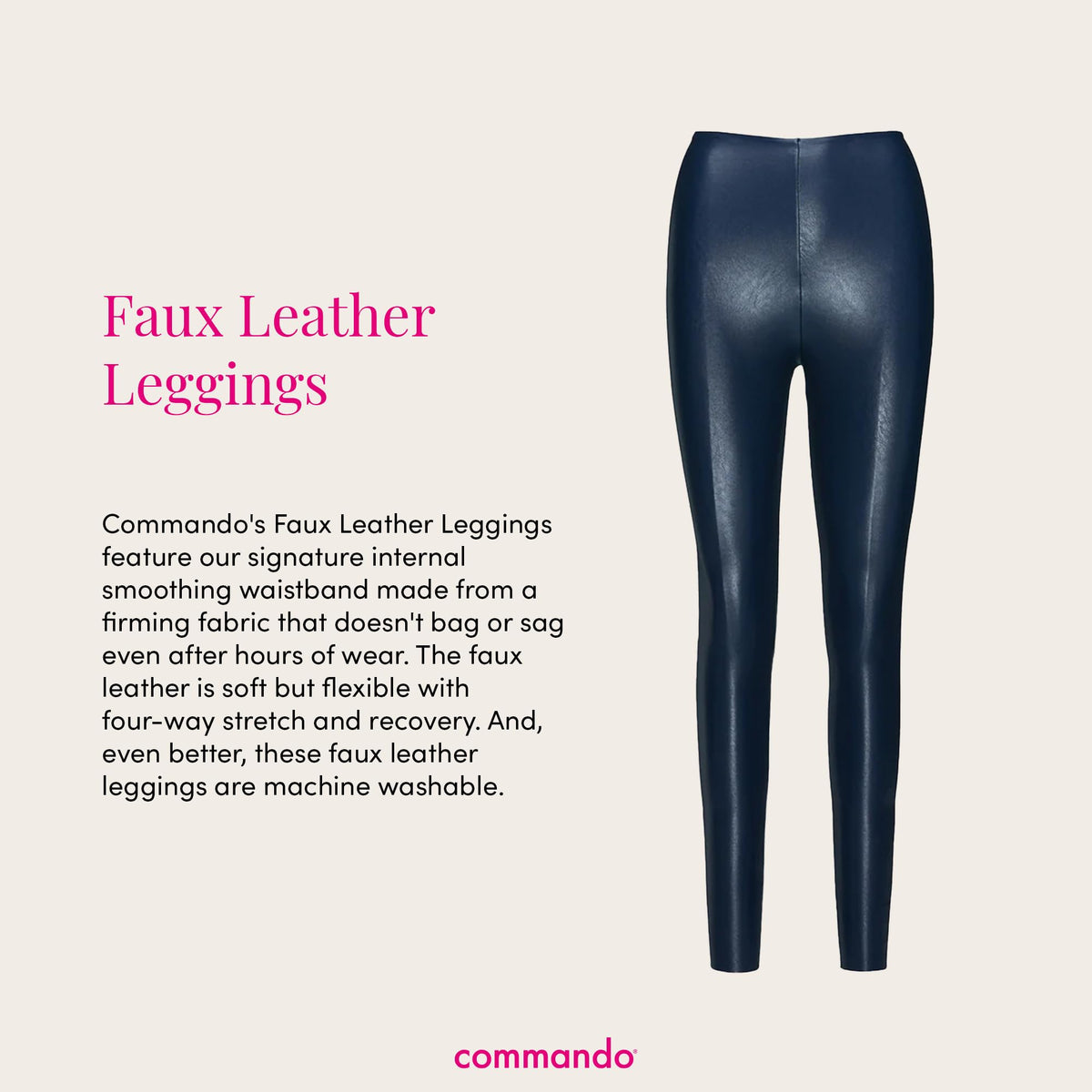 commando - Faux Leather Leggings | Sculpting Yet Soft & Flexible | Raw-Cut Finish | Machine Washable, Retains Shape & Color | Navy, Large