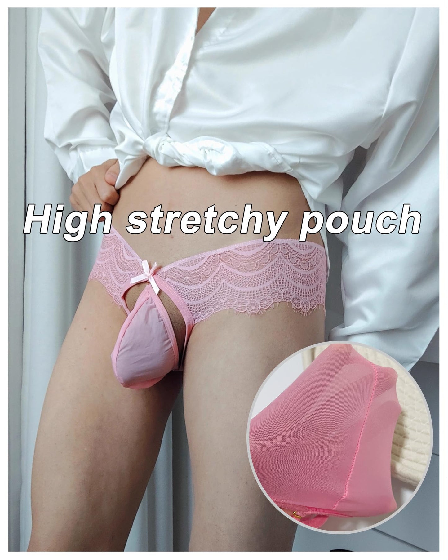 HAVBX Ultra-Soft Mens Sexy Pink Lace Jockstraps Underwear, Sissy Lingerie Bulge Pouch Panties For Men Crossdressers(US, Alpha, One Size, Regular, Regular, Pink)