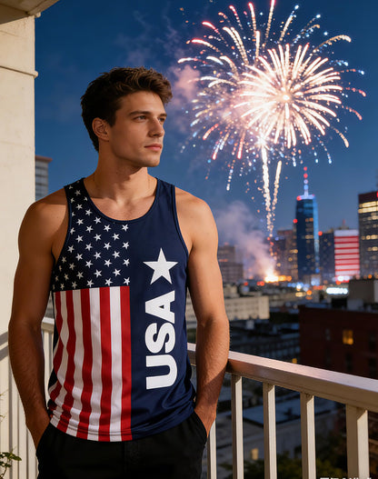 Stars and Stripes - Men's American Flag Stripes and Stars Tank Top Shirt USA Flag Sleeveless Patriotic Tees