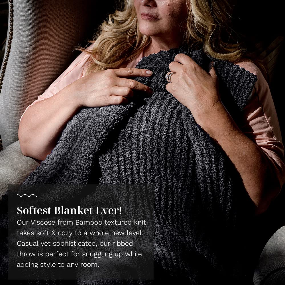 LUXOME Ultra Plush Throw Blanket | Super Soft | 50"x70" | Viscose & Polyester Blend | Charcoal (Dark Grey)