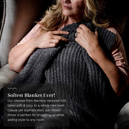 LUXOME Ultra Plush Throw Blanket | Super Soft | 50"x70" | Viscose & Polyester Blend | Charcoal (Dark Grey)
