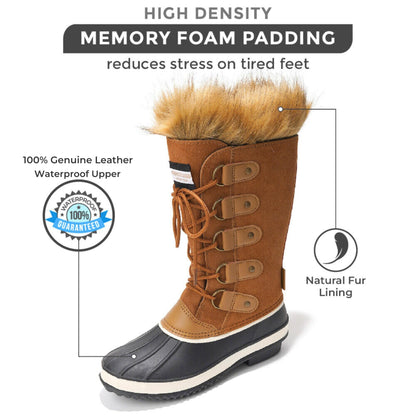 Project Cloud Womens Snow Boots - Genuine Leather Memory Foam Insole Fur Mid-Calf Winter Snow Boots for Women Footwear - Lightweight Non-Slip Outdoor Shoes (Ventura,TAN,7)