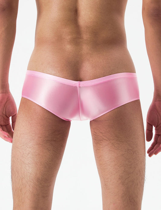Men Sheer Underpants Soft Comfortable Stretchy Boxers Bulge Pouch Underwear Glossy Shiny Underwear Transparent Cheeky Underpants Pink L