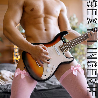 Men's Lace Fishnet Thigh High Stocking Bow 6 Pairs