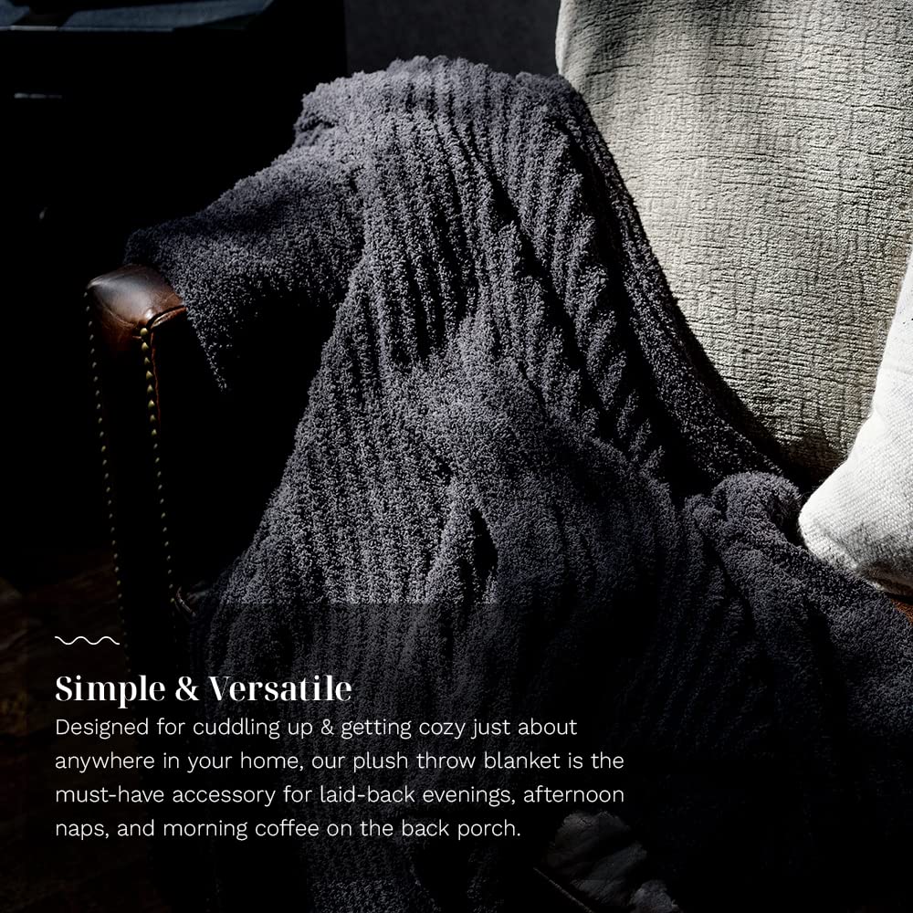 LUXOME Ultra Plush Throw Blanket | Super Soft | 50"x70" | Viscose & Polyester Blend | Charcoal (Dark Grey)