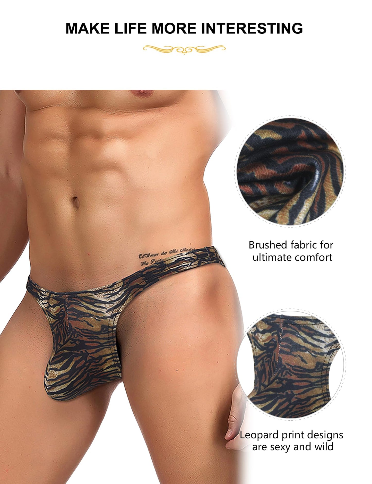 Mens G-String Thong  -Underwear Snake Print - Briefs Low Rise Sexy Hot Shorts for Mens Lingerie