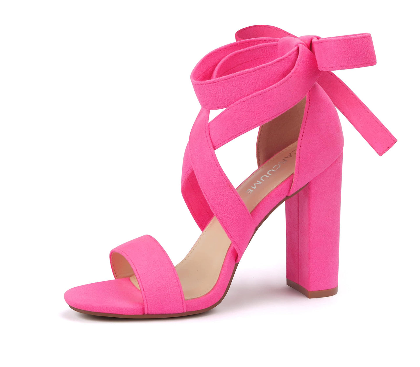 Strappy Heels for Women Chunky Heels High Heeled Sandals with Lace Up Fahsion Casual Nude Block Heel Sandals,Ellery-HOT PINK NEW-7