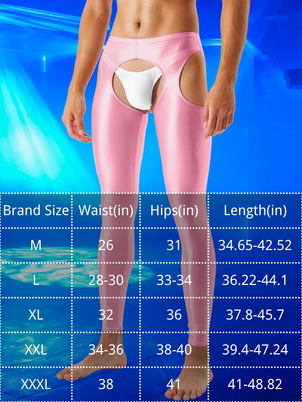 Sexy Shiny Leggings For Men, Sheer Sissy Clothes, Rave Party Outfits, Gay Lingerie Mens Sparkly Pantyhose Femboy Underwear Tights Pants Panties Silk, Light Pink, X-Large