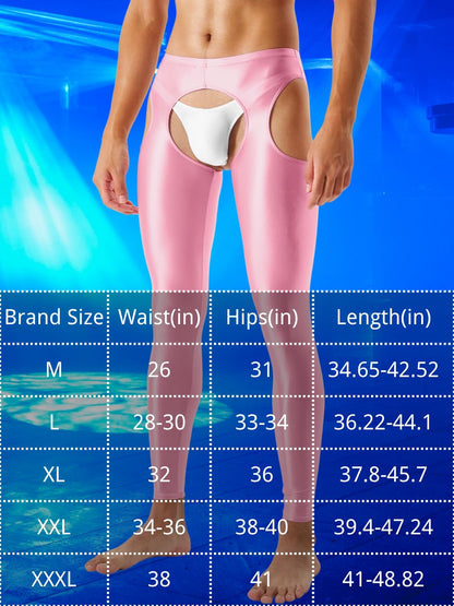Sexy Shiny Leggings For Men, Sheer Sissy Clothes, Rave Party Outfits, Gay Lingerie Mens Sparkly Pantyhose Femboy Underwear Tights Pants Panties Silk, Light Pink, X-Large