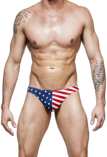 Gary Majdell Sport Men's USA American Flag Thong Swimsuit Stars and Stripes Large