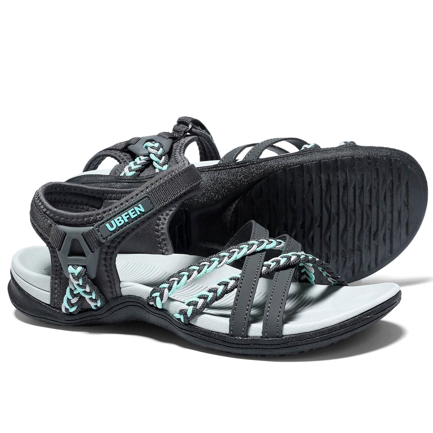 UBFEN Womens Hiking Comfort Sport Sandals Beach Vacation Camping Casual Sport Sandals with Adjustable Straps and Arch Support Size US 10 Gray Mint