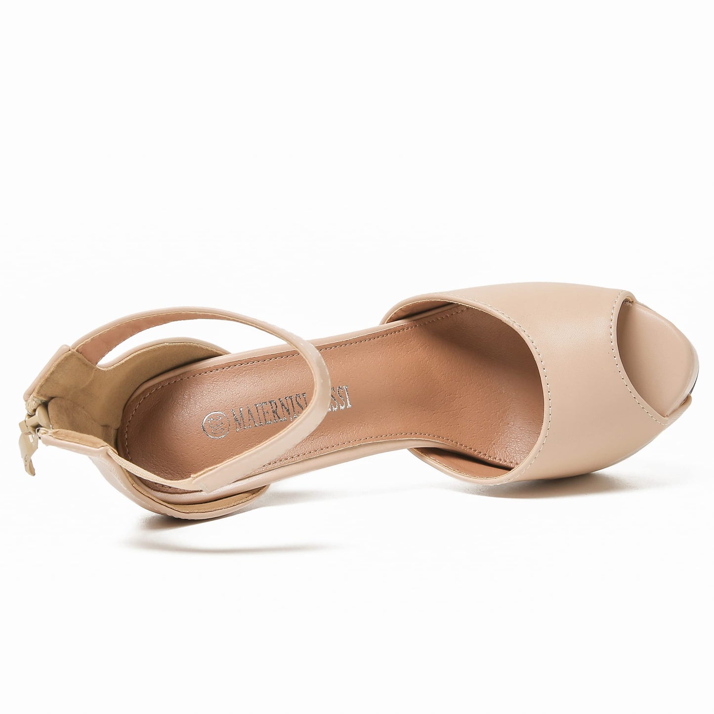Women's Platform High Heel Sandals, Ankle Strap, Peep Toe, Stiletto Heels, Zip Matte Nude 44-11.5 US