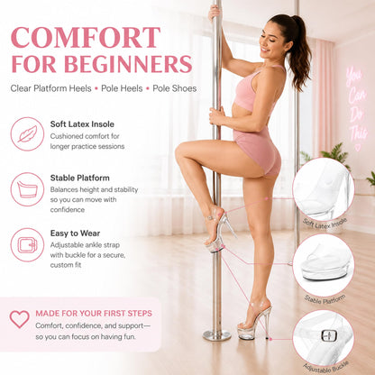 Women's Clear Platform Heels - Sexy Exotic Heels with Ankle Strap, Comfortable Pole Dancing Shoes for Party, Club, and Model Competition Stilettos
