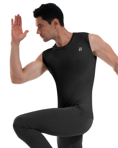 Runhit Sleeveless Compression Shirt Men Tank Tops Gym Workout Mens Sleeveless Tee Shirts for Running Black M