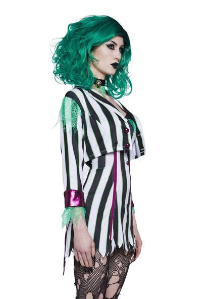 Dolls Kill BeetleJuice Black & White Striped Costume - Undead Ghost Outfit by Trickz N' Treatz - Medium