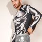 GORGLITTER Men's Body Print Crop T Shirt Long Sleeve Crewneck Tee Shirts Top Black and White Small