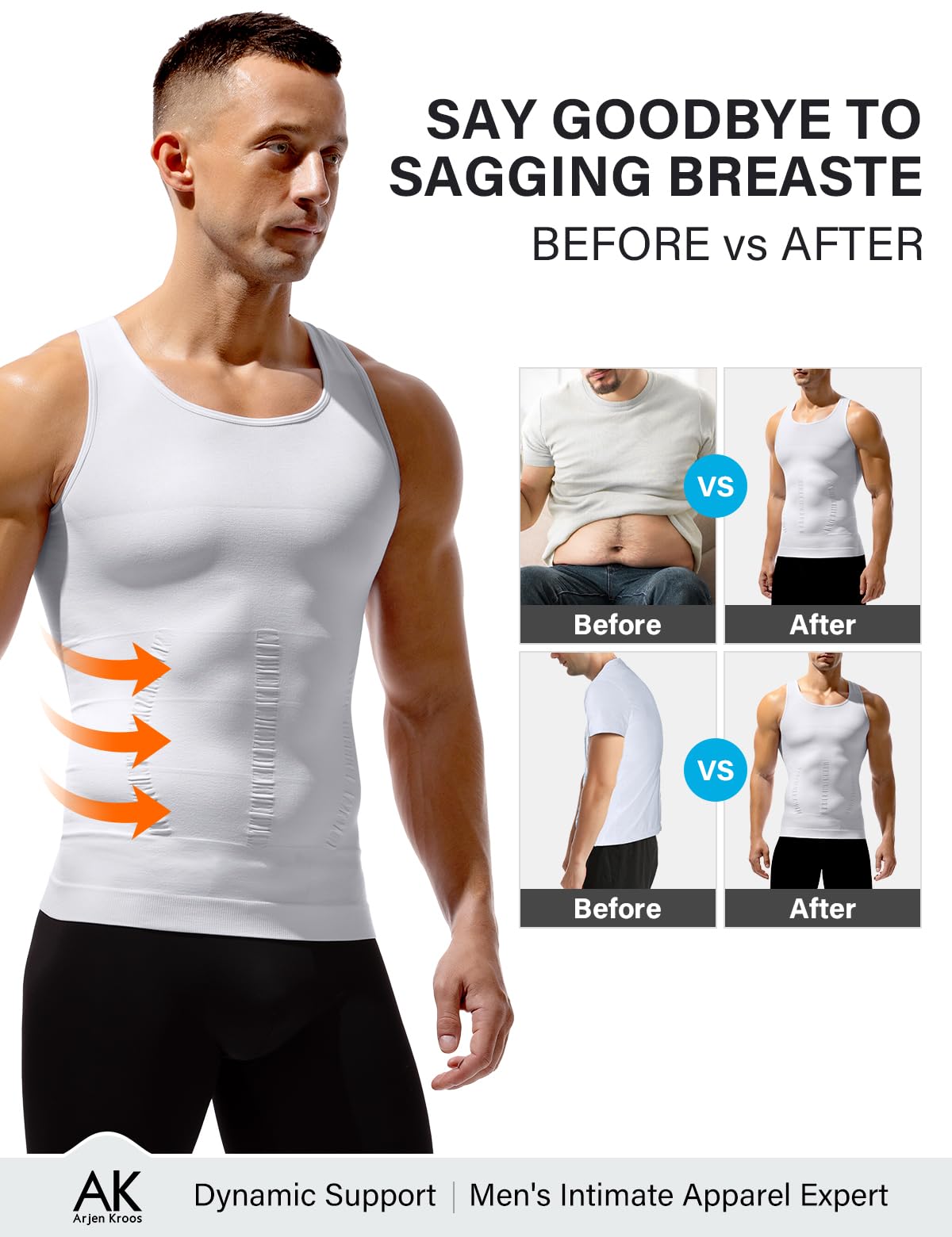 Arjen Kroos Compression Shirt Men Tank Tops Men Undershirts Activewear Muscle Slimming Shapewear 4 Pack 4th-Level Compression