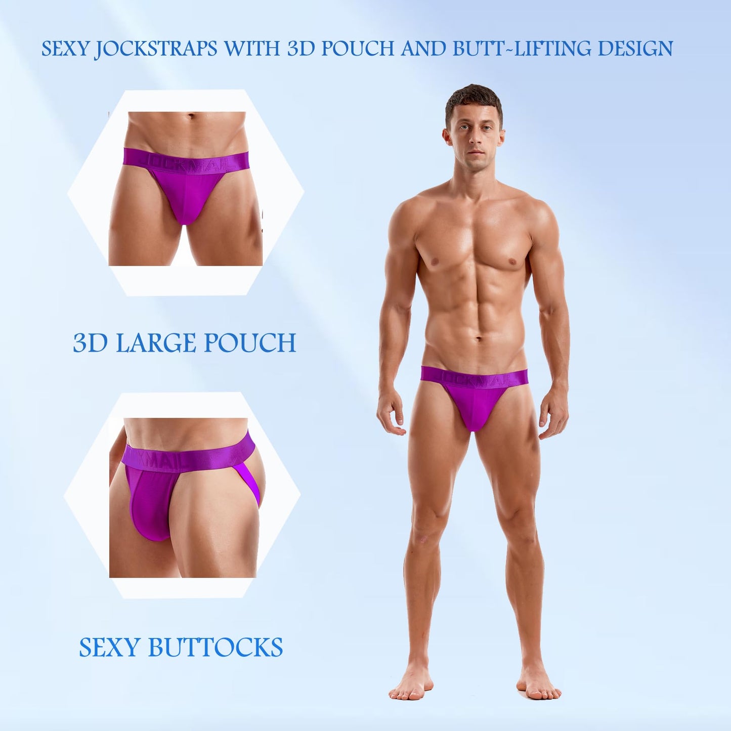 JOCKMAIL 3PCS/Pack Jock straps for Men Breathable Mens Jockstrap Athletic Supporter for Gym,Nightclubs & Special Occasions