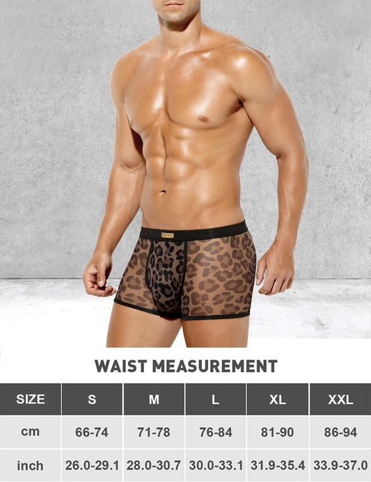 Arjen Kroos Men's Sexy Mesh Trunks Underwear Soft Breathable Boxer Briefs,BLACK LEOPARD-AK3028,Large