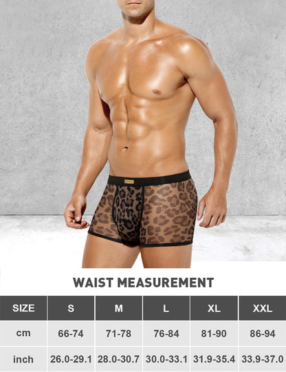 Arjen Kroos Men's Sexy Mesh Trunks Underwear Soft Breathable Boxer Briefs,BLACK LEOPARD-AK3028,Large