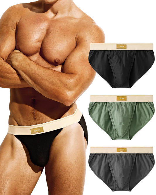 PAIZH Men‘s Underwear Cotton Soft Bulge Sexy Low Rise String Bikini Briefs 3 Pack A2 multicolor M