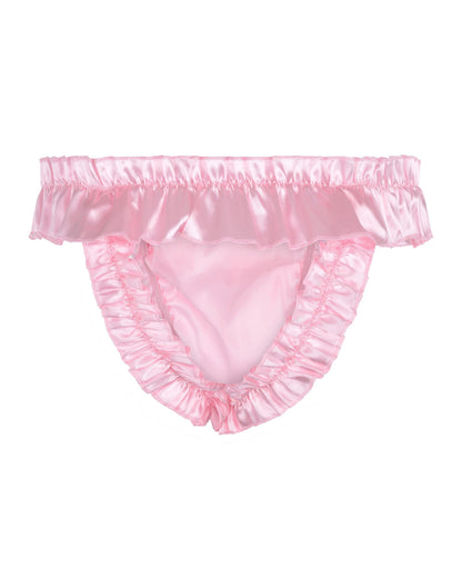 Satini Men's Satin Ruffle Bow Thong Sissy Knickers Briefs Jockstrap Panties (Baby Pink, M)