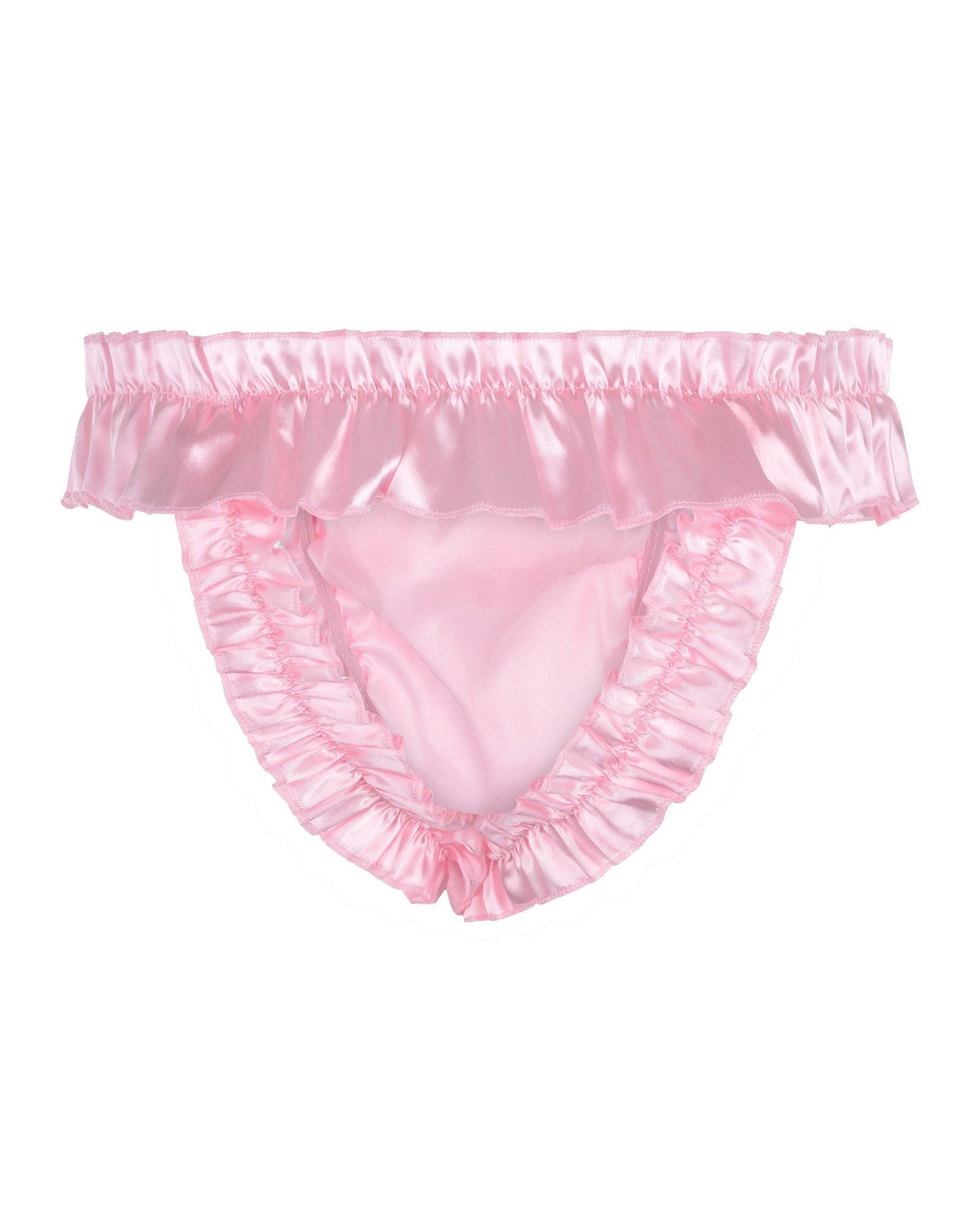 Satini Men's Satin Ruffle Bow Thong Sissy Knickers Briefs Jockstrap Panties (Baby Pink, XXL)