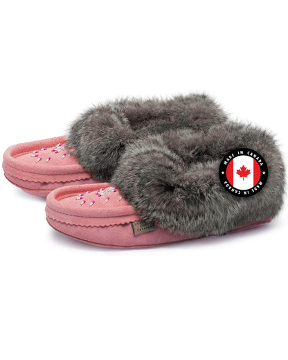 Laurentian Chief Moccasin Slippers for Woman - Orlon Beaded Slippers with Fur Trim and Padded Sole, Canada Quality Womens, Comfortable Stylish Indoor Moccasins for Women