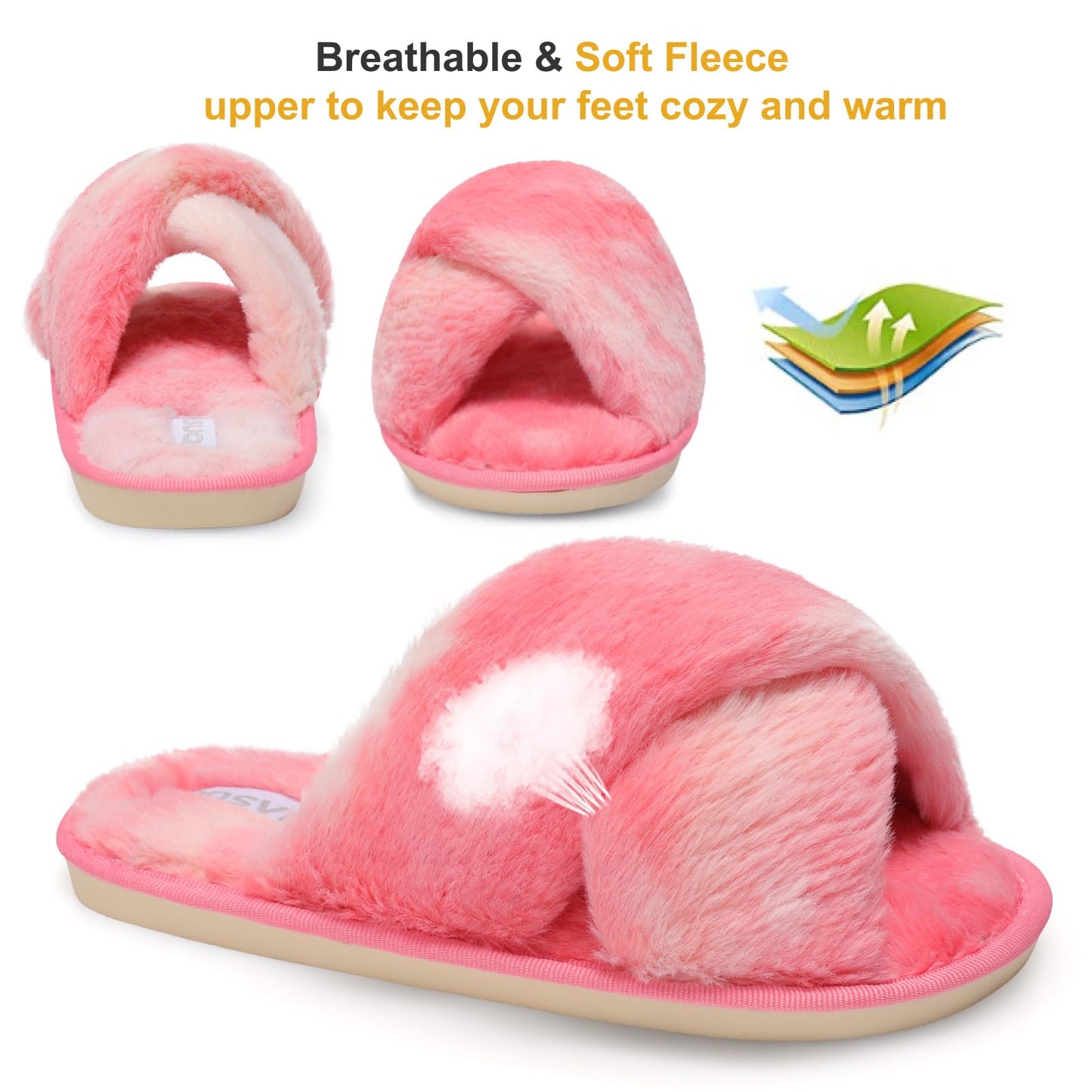 Women Fuzzy Slippers Fur Slides House Slipper for Women Red 8-9