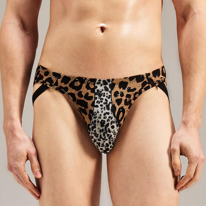 BSZN Men's Rhinestone Leopard Jockstrap, Classic Brown