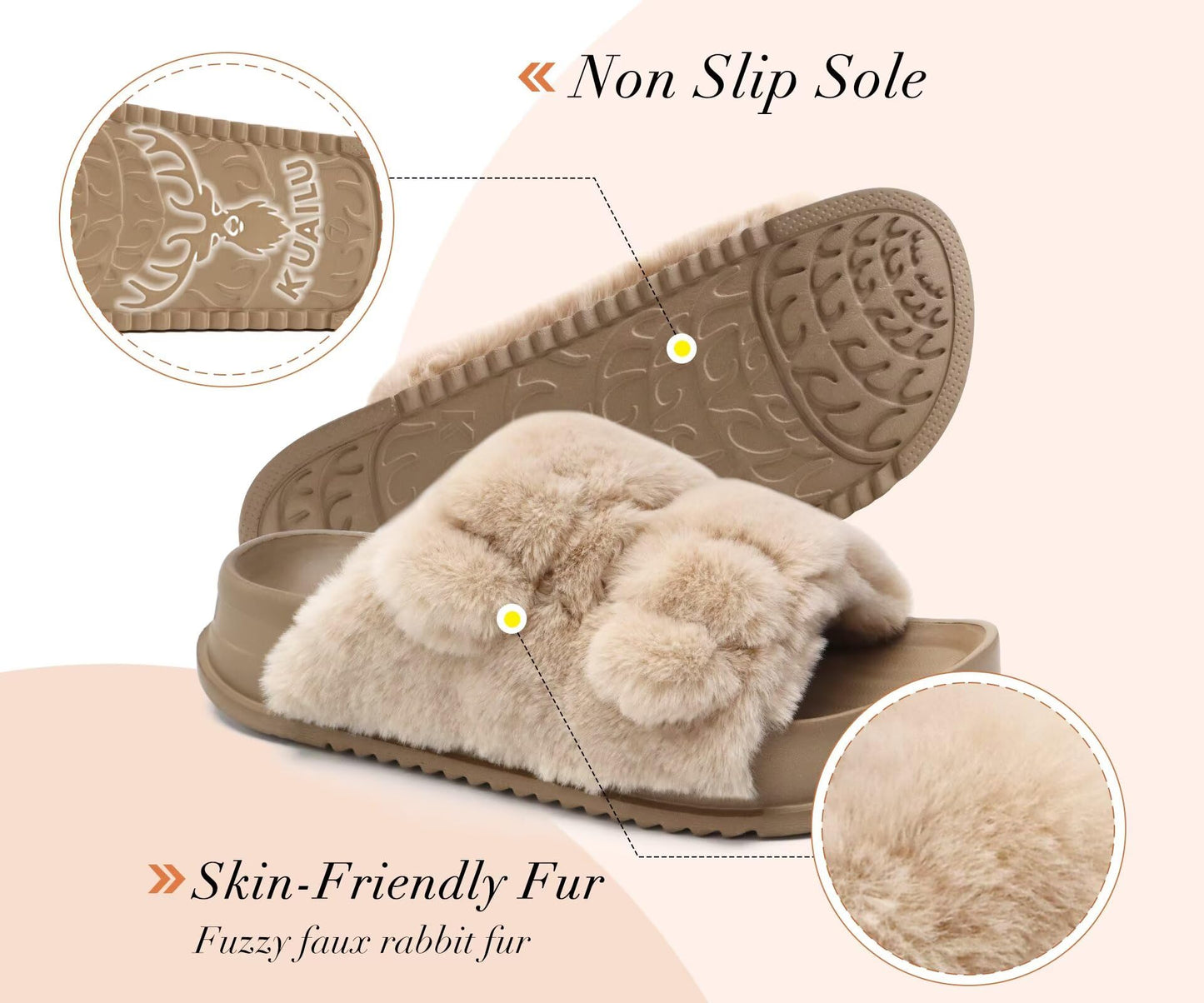 KuaiLu Womens Orthotic Slides Fuzzy House Slippers For Plantar Fasciitis