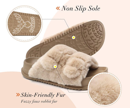 KuaiLu Womens Orthotic Slides Fuzzy House Slippers For Plantar Fasciitis