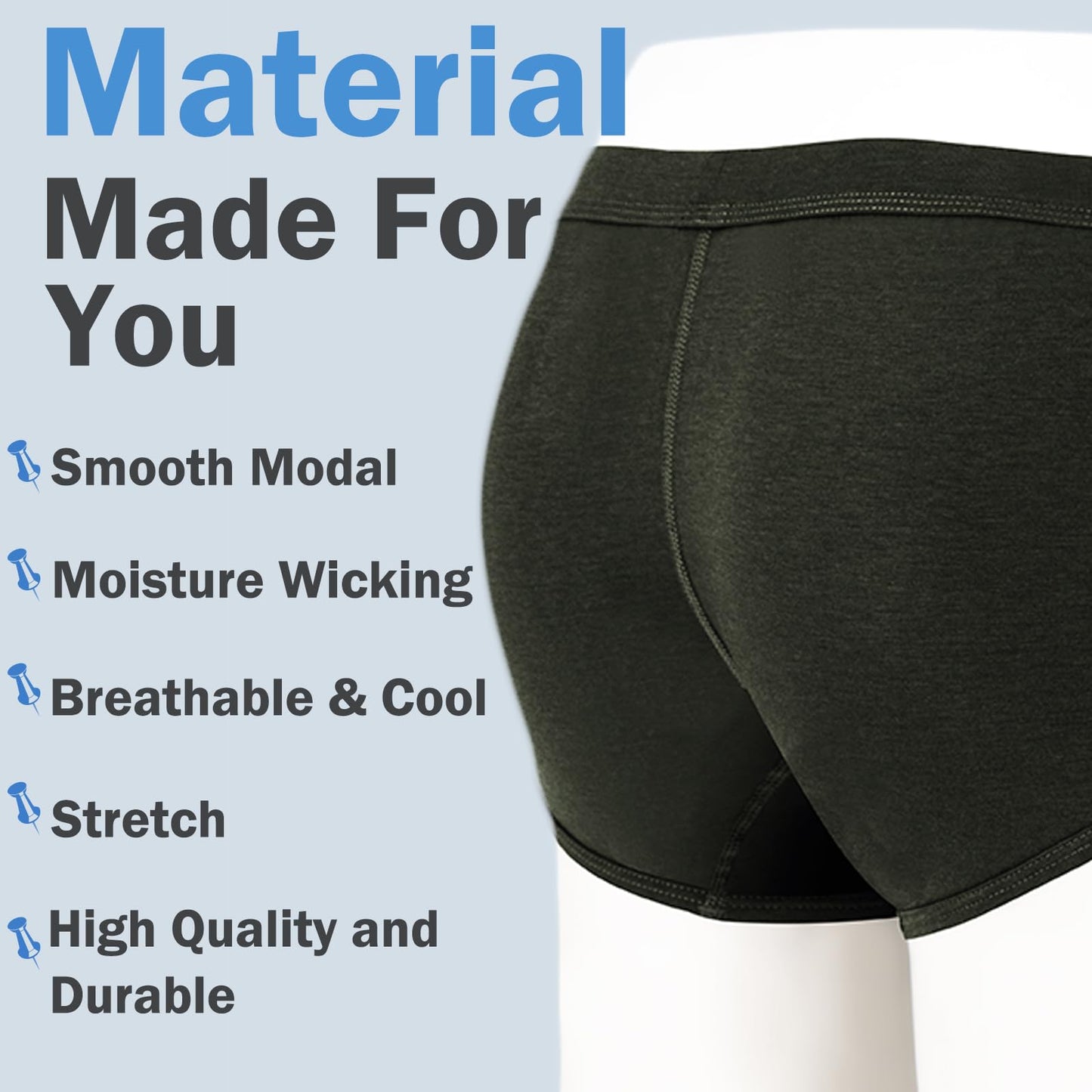Men's Bulge Boxer Briefs Modal Underwear Separate Pouch Comfort Cool Dry Pack M