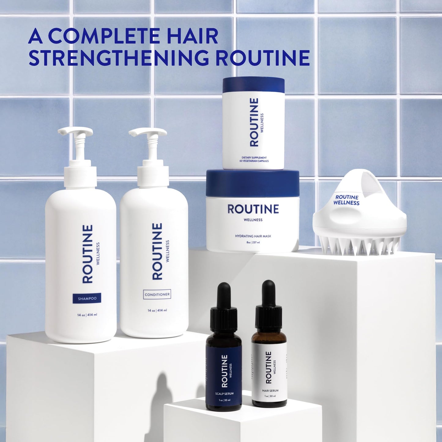 Routine Wellness Bundle - Shampoo and Conditioner Set for Thinning Hair, Two Serums for Scalp Health, Hair Growth Supplement & Hair Mask - Coconut & Vanilla