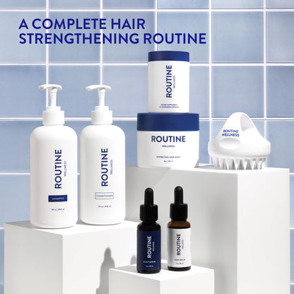 Routine Wellness Bundle - Shampoo and Conditioner Set for Thinning Hair, Two Serums for Scalp Health, Hair Growth Supplement & Hair Mask - Coconut & Vanilla