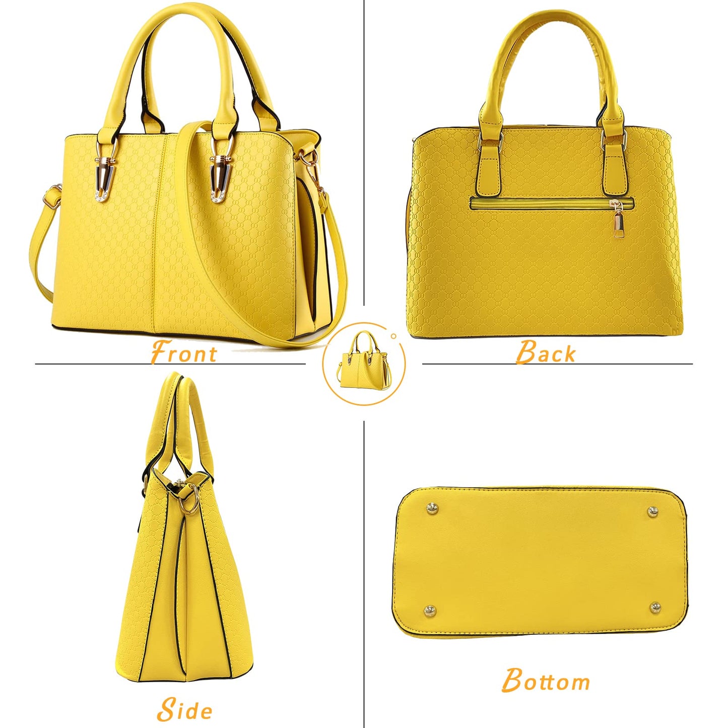 JHVYF Women Casual Top Handle Handbag Fashion Classics Satchel Shoulder Bag for Women crossbody bag Yellow Purse