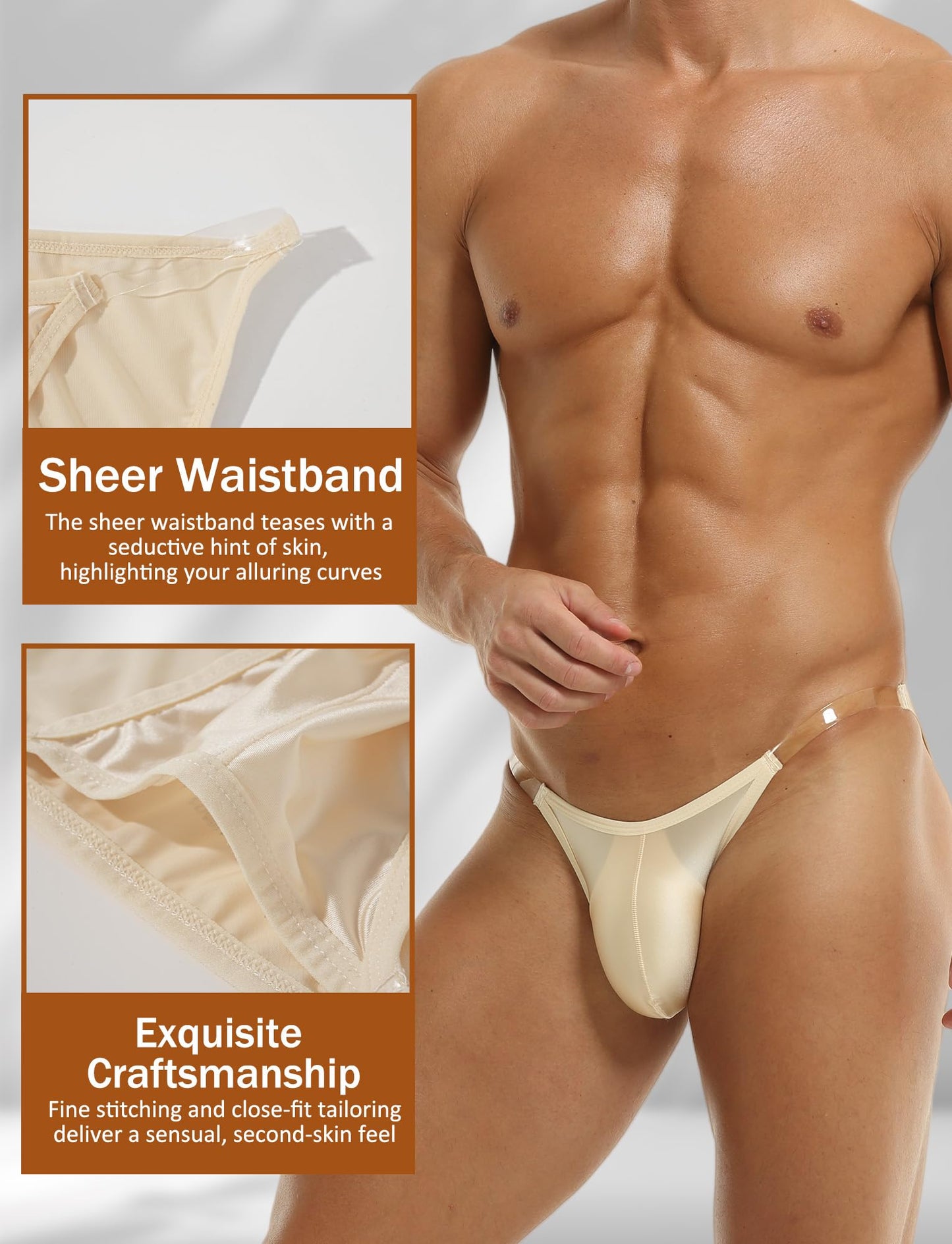 Men's Clear StrapBriefs Bulge Pouch Stretch Underwear Breathable Under Panties Comfort Briefs Low Rise Briefs Nude M