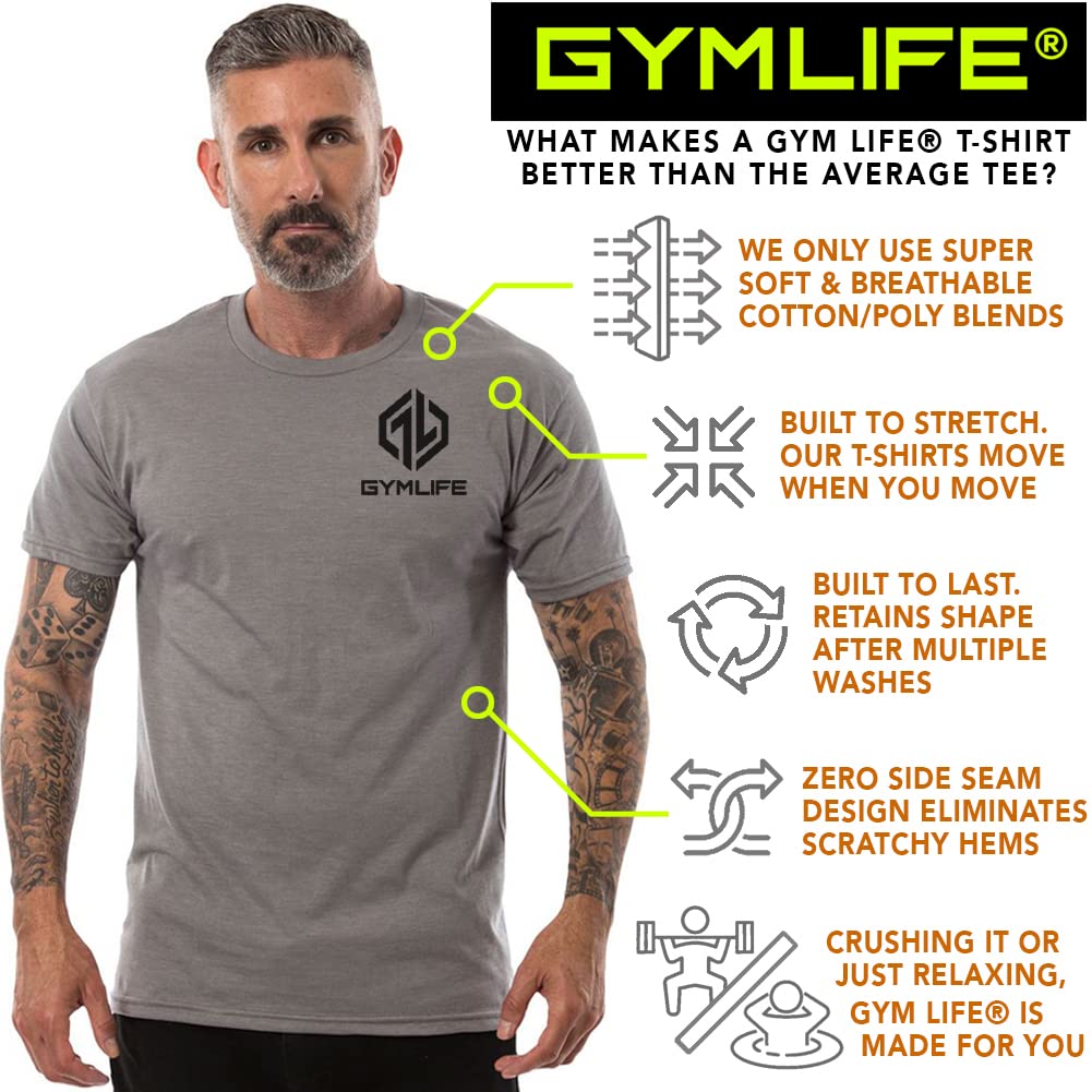 GYM LIFE Men's Power Up Athletic Performance Short Sleeve Workout T-Shirt, Slate (Medium)