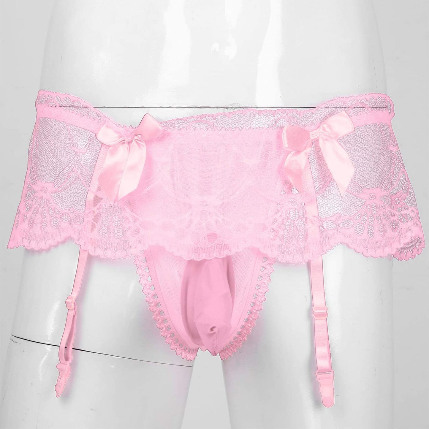 Men's Sissy Pouch Panties Lace Skirted Bikini Briefs Underwear Crossdressing Underpants (US, Alpha, One Size, Regular, Regular, Pink)