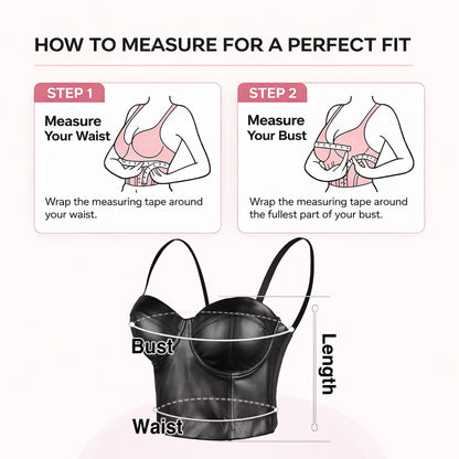 PU Leather Bustier Crop Top Gothic Punk Push Up Women's Corset Top Bra Black X-Large
