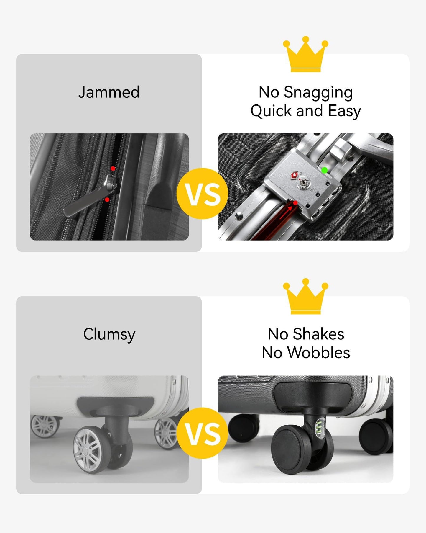 Luggage Sets with Spinner Wheels, 8010S Aluminum Frame Zipperless Polycarbonate Hard Shell Suitcase Sets (ZX-Core, Charcoal Metallic, 2 Piece (20/28))