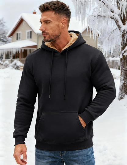 MAGCOMSEN Men's Hoodies Fleece Winter Warm Sherpa Athletic Work Heavy Thick Pullover Hoodie Sweatshirts Black