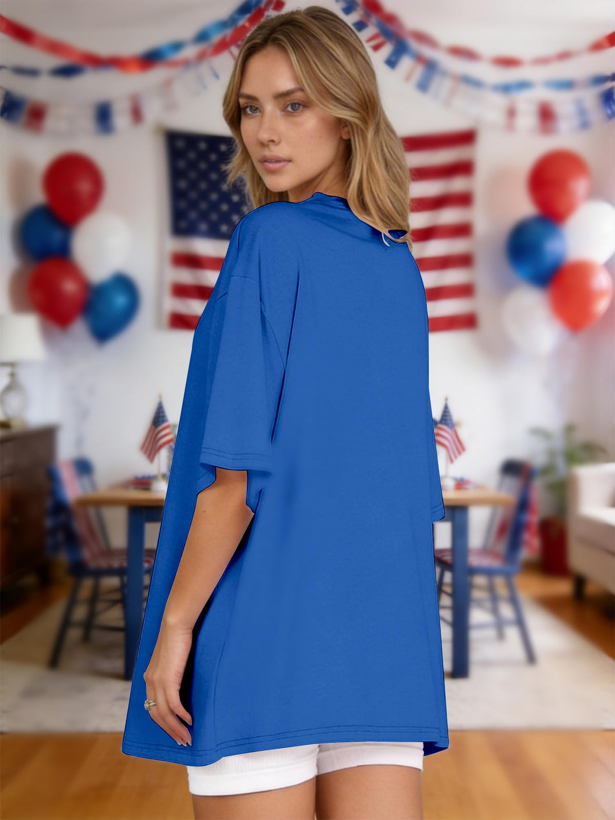 4th of July Outfits for Women Oversized USA Patriotic Shirts for Women Short Sleeve Red White and Blue Shirts American Flag Summer Tops
