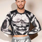 GORGLITTER Men's Body Print Crop T Shirt Long Sleeve Crewneck Tee Shirts Top Black and White Small